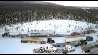 Pipe Rack with Push Truck Goes North on the Dalton Highway, Alaska