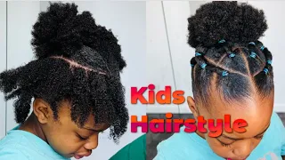 Can’t braid or cornrow? Try this kids rubber band hairstyle for girls | 4c natural hair