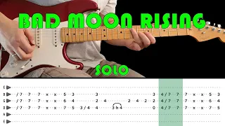 BAD MOON RISING - Guitar lesson - Guitar solo with tabs (fast & slow) - CCR