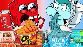Convenience Store BLUE RED Food - Skibidi Toilet vs Spongebob MUKBANG Animation