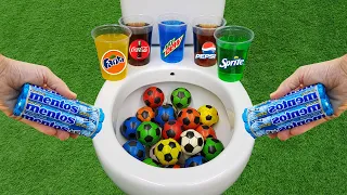 Football VS Popular Sodas !! Pepsi, Coca Cola, Fanta, Mtn Dew, Sprite and Mentos in the toilet