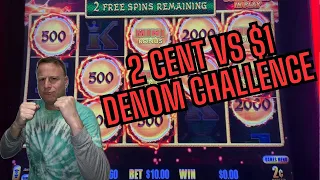 Dragon Link 100 spins $10 challenge – 2 cents vs. $2 denomination