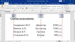 Выравнивание текста с помощью меток табуляции в Word