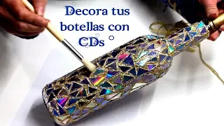 Botella decorada estilo mosaico con Cds - ArteRIV