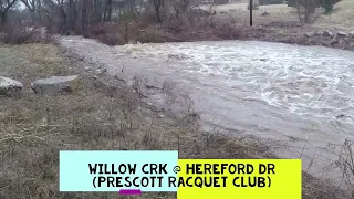 Some of the creeks nearing flood stage around Prescott, AZ following the heavy rains, 21 Mar 2023