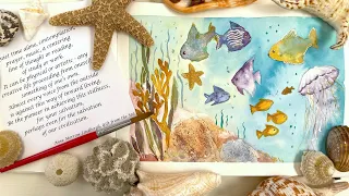 How to Paint a pretty Underwater Scene - Starfish, Jellyfish and Tropical Fish in Loose Watercolour