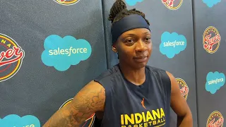 Katie Lou Samuelson, Erica Wheeler after Indiana Fever practice — on reset, moment to catch breath