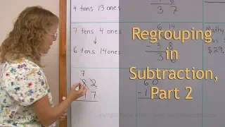 Regrouping in subtraction - 2 digit numbers - practice (2nd grade math)