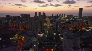 Night Ashdod. Israel. 4k. Drone. Mavic