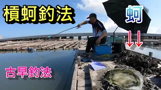 沒有人拍過的古早釣法 槓蚵釣法挖出躲蚵棚底下的大魚 雖然有一種歷史久遠的特殊釣具我找不到  不過用黑吉竿這樣也是可以的