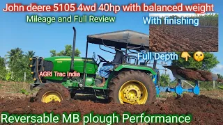 John Deere 5105 4wd Tractor Reversable MB plough Performance | John Deere 5105 4wd Review in tamil