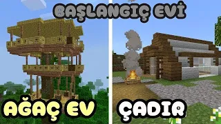 Minecraft İçin 2 Tane Başlangıç Evi Yapımı Ağaç ev ve Çadır