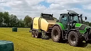 DeutzFahr mit Krone Comprima für beste Silage Rundballen, erster GrasSchnitt vom Feinsten. @deutz