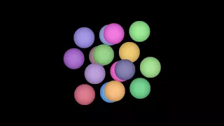 16-balls-multicolor. Rotation in four-dimensional space. 4D. Fourth dimension. Hyperspace.