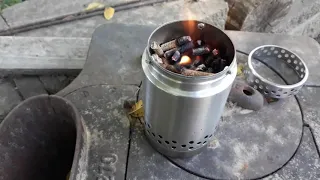 Wood gasifier from  an Ozark trail can cooler