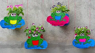 DIY Ideas Colorful Potted frog From Recycled Plastic Bottles For Small Gardens