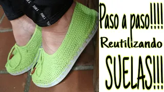 Zapatos Tejidos REUTILIZANDO suelas!!! (Tips para un acabado perfecto)#zapatostejidos #crochet #moda