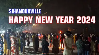 [4K] Amazing Happy New Year 2024, Amazing New Year 2024 at Sihanoukville Beach Fireworks 2024