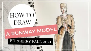 How To Draw A Runway Model | Fashion Illustration | Pencil Ink Watercolor