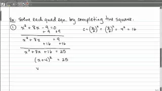 9-4 Solving Quadratic Equations by Completing the Square