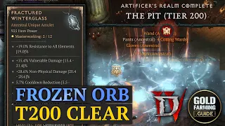 Diablo IV PTR: Frozen Orb Sorceress - T200 Pit Clear. Guide in Description, Gear at End of Vid.