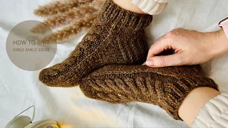 How to Knit Cable Ankle Socks on Magic Loop - Tutorial by CozySocksStore