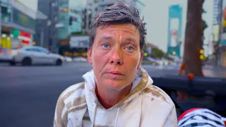 Homeless Woman Sleeps next to the Street to Avoid Arrest