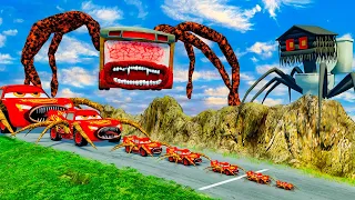 McQUEN EATER Big & Small Cars vs Downhill Madness with EPIC BATTLE BUS EATER & TOILET HOUSE HEAD