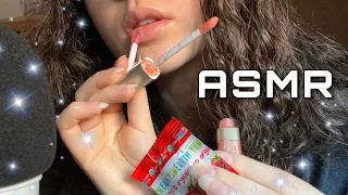 ASMR | Close Up Lip Balm and Lip Gloss Application on You and Me with Mouth Sounds and Spit Lipstick