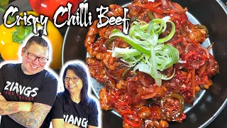 How Chinese Chefs cook Crispy Chilli Beef (Easy Version) 🔥🐮 Mum and Son Professional Chefs cook!