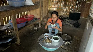 Orphaned girl living a pitiful life fishing, cooking and having dinner alone in an empty house