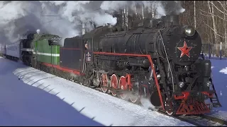 Паровозы Л-2057 и П36-0110 с поездом Москва – Монино (23.02.2019)