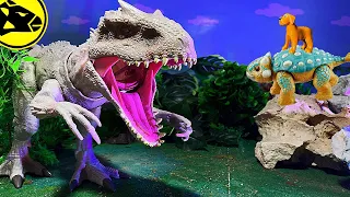 Indominus Rex Cage Escape | Jurassic world toys trex dinosaurs fight camp cretaceous mattel