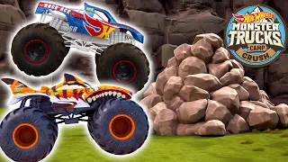 Hot Wheels Monster Trucks Take on the Boulder Challenge! 🔥 - Cartoons for Kids | Hot Wheels