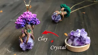 HANDMADE Tutorial  Polymer Clay jewelry ：Make a Tree of Life Pendant with Amethyst(DIY FIMO)