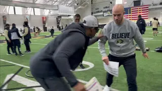 Deion Sanders Coach Prime teaching DB technique