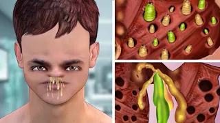 ASMR Mutant Facial Surgery & Removal of Maggots, Parasitic Bugs under skin | Deep Cleaning Animation