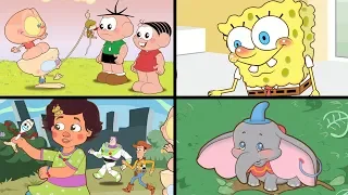 Mongo e Drongo em 4 episódios com personagens infantis:  Bob Esponja, Mônica, Toy Story e Dumbo