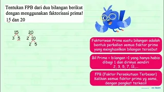 Tentukan FPB dari dua bilangan berikut dengan menggunakan faktorisasi primal 15 dan 20