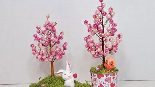 Деревце из бусин ко дню Св. Валентина МК от Koshka2015 - цветы из бисера, бисероплетение, МК