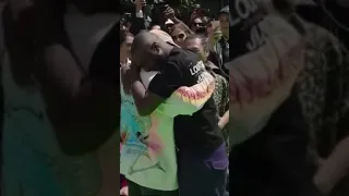 Virgil Abloh hugs Kanye Wear at the end of his first runway show in Paris. #VirgilAbloh #KanyeWest