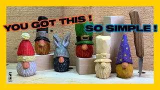 Choose Your Gnome - Simple Beginner Friendly Woodcarving Tutorial For any Season