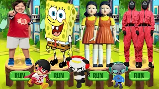 Tag with Ryan PJ Masks Update vs Spongebob: Sponge on the Run vs Squid Game Run - Catboy Combo Panda