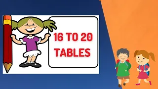 table of 16 to 20,learn multiplication table of 16 to 20