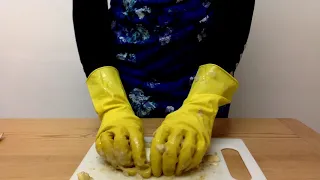 ASMR Mummy Yellow Rubber Gloves and Bananas