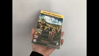 Распаковка Far Cry 5  - комплект предзаказа. Прозрачные наклейки внутри.