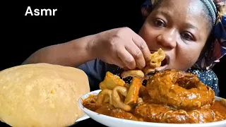 African Food mukbang asmr fufu garri with ogbono soup African Foodies asmr