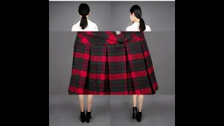 品名: 韓版學院風日系加厚半身裙高腰毛呢格子百褶裙短裙(紅格子) J-13615