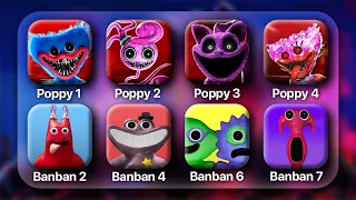 Poppy Playtime Chapter 1, 2, 3 & 4 VS Garten Of Banban 1, 2, 3, 4, 6 & 7 | Mobile Full Gameplay