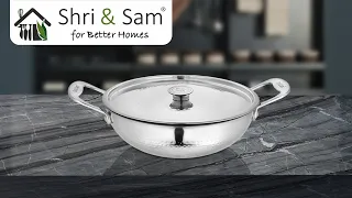 Stainless Steel Heavy Weight Hammered Kadhai with SS Lid Platinum Cookware (Feature)